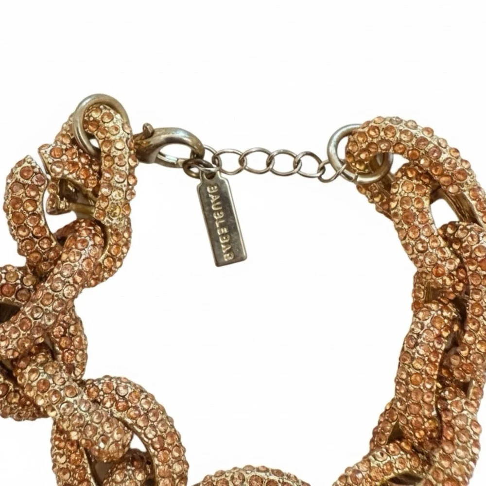 BaubleBar Coral Crystal Pave Chunky Curb Chain Statement Bracelet Sparkle Glam